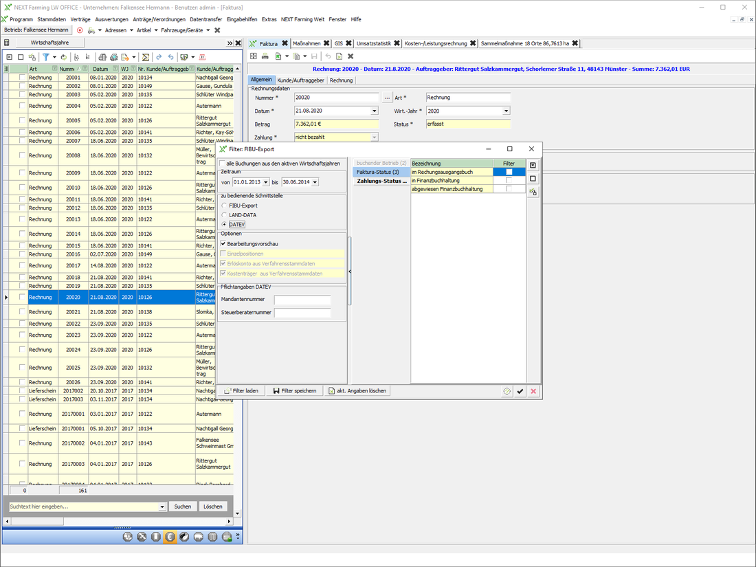 Screenshot des Moduls Zusatzmodule der NEXT Farming Software LW Office.