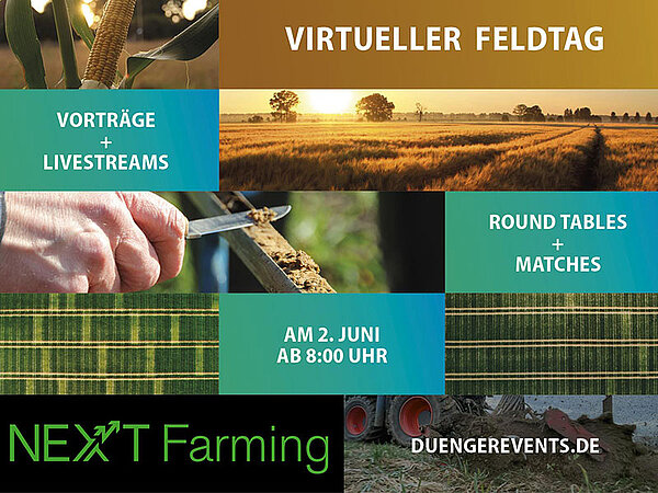 Collage zum Virtuellen Feldtag, inklusive NEXT Farming Logo