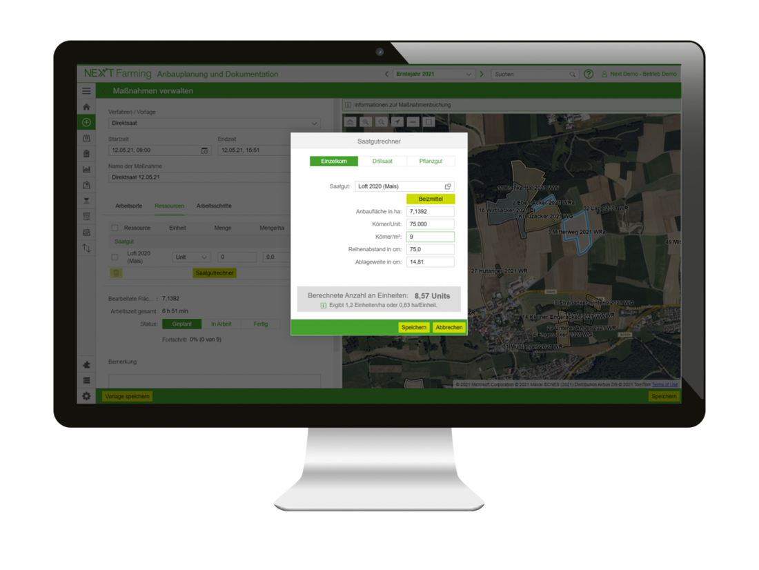 Screenshot des Moduls Anbauplanung und Dokumentation Pro der NEXT Farming Software LIVE 