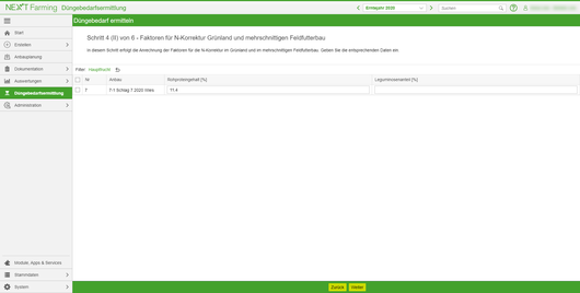 Düngebedarf ermitteln, Schritt 4 für N-Korrektur und mehrschnittigen Feldfutteranbau