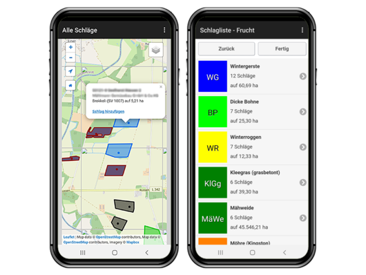 Zwei Bildschirmfotos der NEXT MobileLohunternehmer App