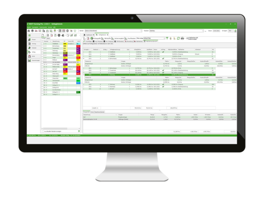 Computerbildschirm zeigt die Schlagkartei in NEXT Farming Pro