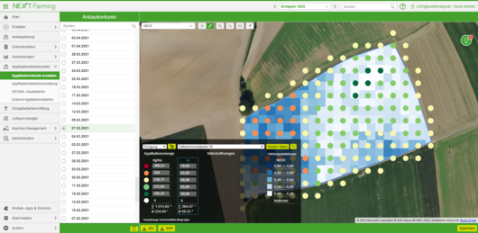Screenshot Software, Applikationskarten in NEXT Farming 
