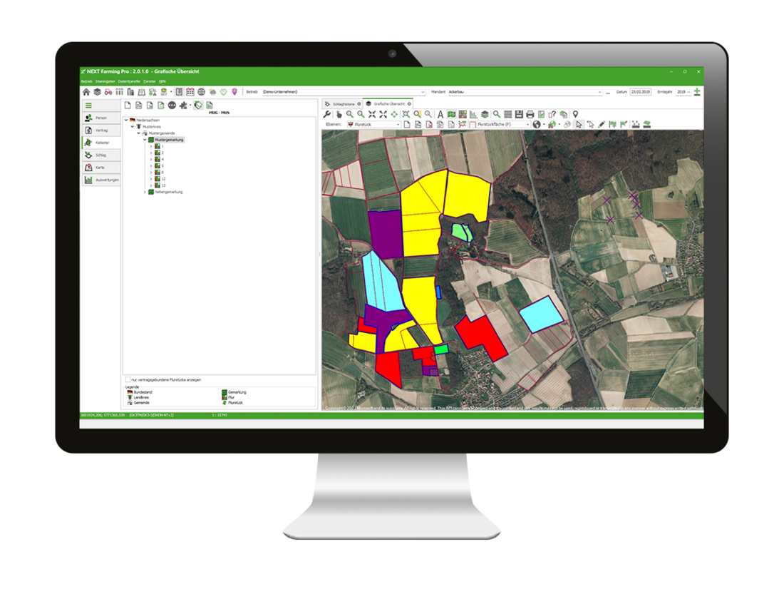 Computerbildschirm zeigt eine Übersicht in der Software NEXT Farming Pro