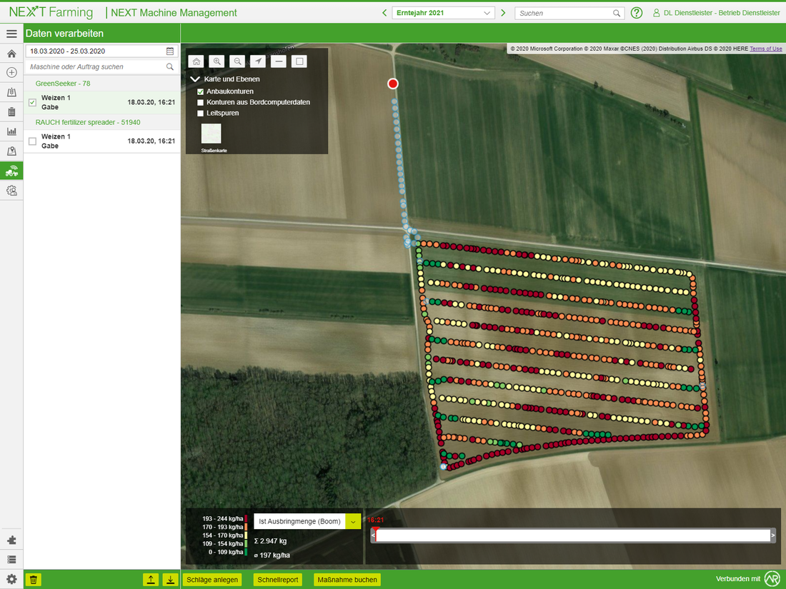 Screenshot des Moduls Machine Management der NEXT Farming Software LIVE.