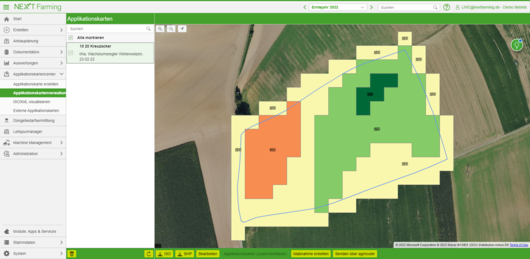 Applikationskarten in NEXT Farming, Beispiel Wachstumsregler Winterweizen