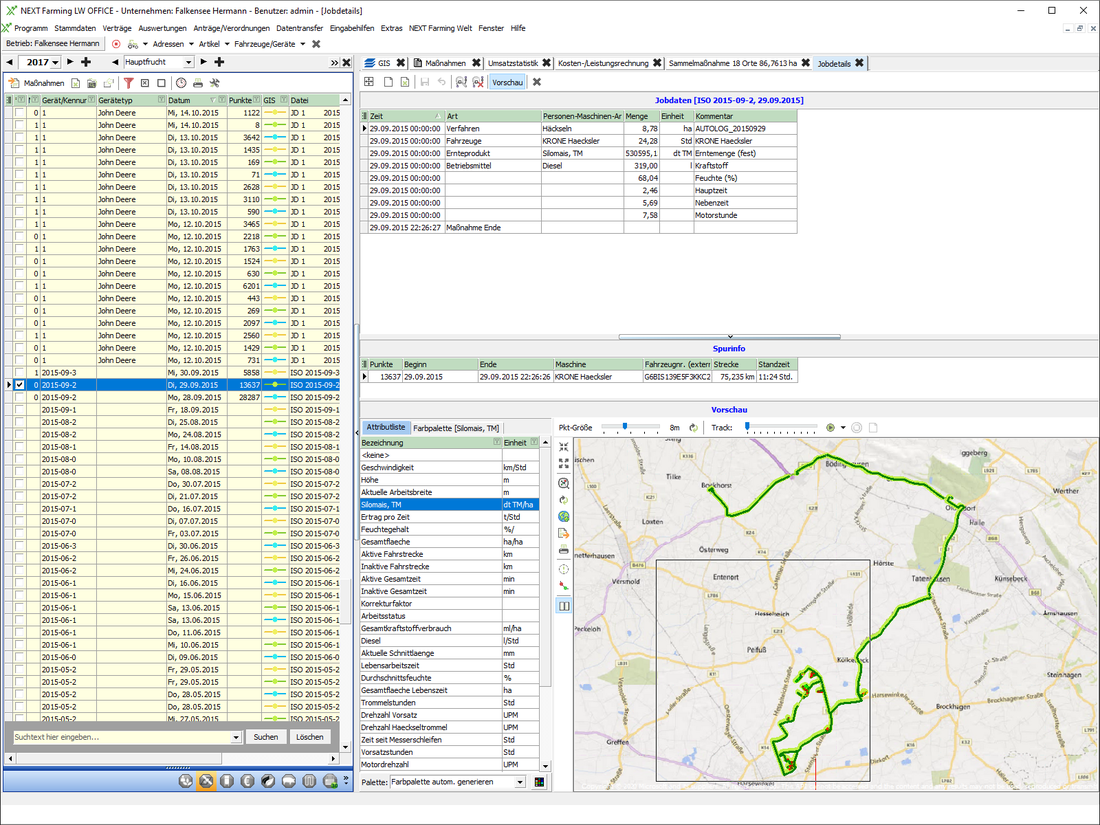 Screenshot des Moduls Gis und Spurdatenverarbeitung der NEXT Farming Software LW Office.
