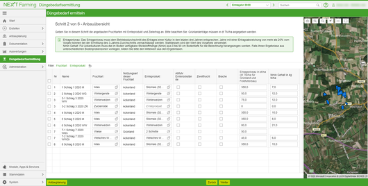 Düngebedarf ermitteln, Schritt 2 Anbauübersicht