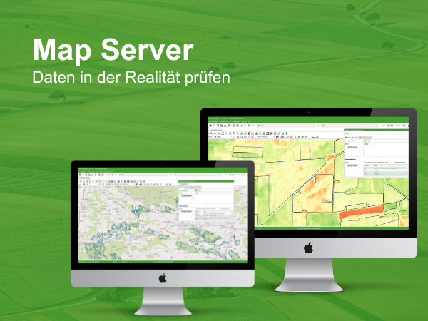 2 Computerbildschirme zeigen den NEXT Farming Map Server
